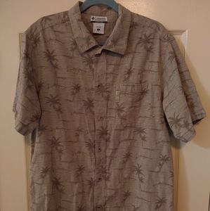 Columbia Palm Trees & Fish Short Sleeve Button Down Shirt Men's sz Large